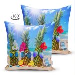 - Suet-K3417-Gorsel-1 - Realhomes Çift Taraflı Sahilde Ananaslar Özel Tasarım Dijital Baskılı Modern Süet Yastık Kırlent Kılıfı Realhomes