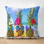 - Suet-K3417-Gorsel - Realhomes Çift Taraflı Sahilde Ananaslar Özel Tasarım Dijital Baskılı Modern Süet Yastık Kırlent Kılıfı Realhomes