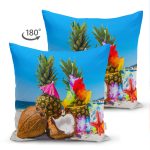 - Suet-K3422-Gorsel-1 - Realhomes Çift Taraflı Sahilde Ananaslar Dijital Baskılı Modern Süet Yastık Kırlent Kılıfı Realhomes