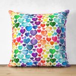 - Suet-K3423-Gorsel - Realhomes Çift Taraflı Özel Tasarım Renkli Kalpler Dijital Baskılı Süet Yastık Kırlent Kılıfı Realhomes