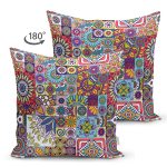 Realhomes Çift Taraflı Renkli Mozaik Desenli Dijital Baskılı Modern Süet Yastık Kırlent Kılıfı Realhomes