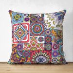 Realhomes Çift Taraflı Renkli Mozaik Desenli Dijital Baskılı Modern Süet Yastık Kırlent Kılıfı Realhomes