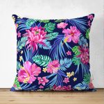 Çift Taraflı Siyah Zeminde Tropikal Desenli Özel Tasarım Dijital Baskılı Modern Süet Yastık Kırlent Kılıfı Realhomes