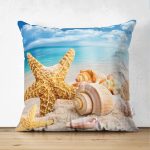 - Suet-K3436-Gorsel - Realhomes Çift Taraflı Deniz Yıldızı Midyeler Özel Tasarımlı Modern Süet Yastık Kırlent Kılıfı Realhomes