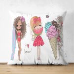 Çift Taraflı Summer Fashion Çizimli Dijital Baskılı Modern Süet Yastık Kırlent Kılıfı Realhomes