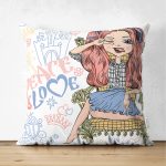 Çift Taraflı Peace Love Fashion Temalı Dijital Baskılı Modern Süet Yastık Kırlent Kılıfı Realhomes