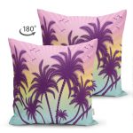 - Suet-K3448-Gorsel-1 - Realhomes Çift Taraflı Renkli Zeminde Palmiye Motifli Dijital Baskılı Modern Süet Yastık Kırlent Kılıfı Realhomes