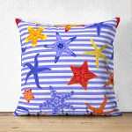 - Suet-K3458-Gorsel - Realhomes Çift Taraflı Çizgili Mavi Deniz Yıldızı Özel Tasarım Dijital Baskılı Modern Süet Yastık Kırlent Kılıfı Realhomes