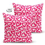 Realhomes Çift Taraflı Modern Çizimli Kalpler Tasarımlı Dijital Baskılı Modern Süet Yastık Kırlent Kılıfı Realhomes