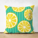 Çift Taraflı Yeşil Zeminde Limonlar Özel Tasarımlı Modern Süet Yastık Kırlent Kılıfı Realhomes