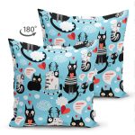 - Suet-K3488-Gorsel-1 - Realhomes Çift Taraflı Mavi Zeminli Kedicikler Özel Tasarımlı Modern Süet Yastık Kırlent Kılıfı Realhomes