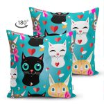 - Suet-K3491-Gorsel-1 - Realhomes Çift Taraflı Mavi Zeminde Kedicikler Özel Tasarım Modern Süet Yastık Kırlent Kılıfı Realhomes