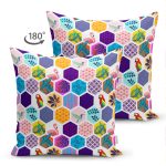 Çift Taraflı Renkli Mozaik Desenli Modern Dijital Baskılı Süet Yastık Kırlent Kılıfı Realhomes