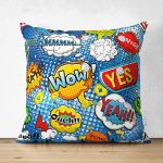 - Suet-K3498-Gorsel - Realhomes Çift Taraflı Mavi Zeminde Pop Art Özel Tasarımlı Dijital Baskılı Modern Süet Yastık Kırlent Kılıfı Realhomes