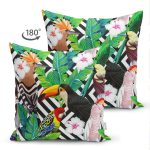 - Suet-K3502-Gorsel-1 - Realhomes Çift Taraflı Geometrik Zeminde Tropikal Desenli Dijital Baskılı Modern Süet Yastık Kırlent Kılıfı Realhomes