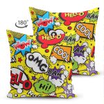 - Suet-K3504-Gorsel-1 - Realhomes Çift Taraflı Sarı Zeminde Popart Özel Tasarımlı Dijital Baskılı Modern Süet Yastık Kırlent Kılıfı Realhomes