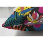 - Suet-K3512-Gorsel-2 - Realhomes Çift Taraflı Siyah Zeminde Tropikal Bitkiler Dijital Baskılı Modern Süet Yastık Kırlent Kılıfı Realhomes