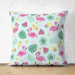 - Suet-K3517-Gorsel - Realhomes Çift Taraflı Summer Flamingo Motifli Özel Tasarım Dijital Baskılı Süet Yastık Kırlent Kılıfı Realhomes