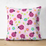 - Suet-K3523-Gorsel - Realhomes Çift Taraflı Pembe Uğurböceği Özel Tasarımlı Dijital Baskılı Modern Süet Yastık Kırlent Kılıfı Realhomes