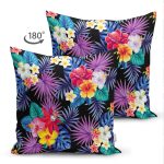 - Suet-K3536-Gorsel-1 - Realhomes Çift Taraflı Siyah Zeminde Tropikal Orman Dijital Baskılı Modern Süet Yastık Kırlent Kılıfı Realhomes