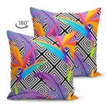 - Suet-K3543-Gorsel-1 - Realhomes Çift Taraflı Geometrik Zeminde Tropikal Yapraklar Dijital Baskılı Modern Süet Yastık Kırlent Kılıfı Realhomes