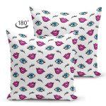 - Suet-K3555-Gorsel-1 - Realhomes Çift Taraflı Göz Dudak Kaş Motifli Özel Tasarımlı Dijital Baskılı Modern Süet Yastık Kırlent Kılıfı Realhomes