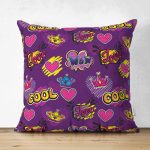 - Suet-K3560-Gorsel - Realhomes Realhomes Çift Taraflı Mor Zeminli Cool Pop Art Özel Tasarımlı Modern Süet Yastık Kırlent Kılıfı Realhomes