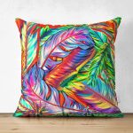 - Suet-K3612-Gorsel - Realhomes Çift Taraflı Renkli yapraklar Dijital Baskılı Modern Süet Yastık Kırlent Kılıfı Realhomes