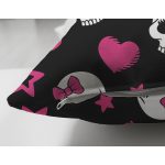 Çift Taraflı Siyah Zeminde İskelet Desenli Dijital Baskılı Özel Tasarım Modern Süet Yastık Kırlent Kılıfı Realhomes