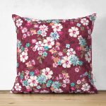 Çift Taraflı Kırmızı Zeminde Çiçek Motifli Dijital Baskılı Özel Tasarım Modern Süet Yastık Kırlent Kılıfı Realhomes
