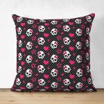 - Suet-K3637-Gorsel - Realhomes Çift Taraflı Kurdeleli İskelet Motifli Özel tasarım Dijital Baskılı Modern Süet Yastık Kırlent Kılıfı Realhomes