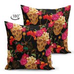 Çift Taraflı Kuru Kafa ve Çiçekler Dijital Baskılı Modern Süet Yastık Kırlent Kılıfı Realhomes