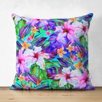 - Suet-K3662-Gorsel - Realhomes Çift Taraflı mavi zeminli Rengarenk Çiçekler Modern Süet Yastık Kırlent Kılıfı Realhomes