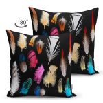 - Suet-K3663-Gorsel-1 - Realhomes Çift Taraflı Siyah Zeminli Renkli Tüyler Dijital Baskılı Süet Yastık Kırlent Kılıfı Realhomes