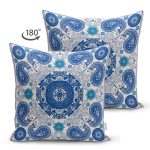 Çift Taraflı Mavi renkli Etnik Motifler Dijital Baskılı Modern Süet Yastık Kırlent Kılıfı Realhomes