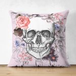 - Suet-K3672-Gorsel - Realhomes Çift Taraflı Etnik Kurukafa Motifli Dijital Baskılı Modern Süet Yastık Kırlent Kılıfı Realhomes