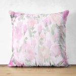 - Suet-K3674-Gorsel - Realhomes Çift Taraflı Pembe Gül Figürlü Özel Tasarım Dijital Baskılı Modern Süet Yastık Kırlent Kılıfı Realhomes