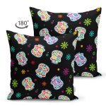 - Suet-K3686-Gorsel-1 - Realhomes Çift Taraflı Siyah Zeminde Renkli Motifler Dijital Baskılı Modern Süet Yastık Kırlent Kılıfı Realhomes