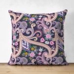 Çift Taraflı Etnik Çiçek Desenli Özel Tasarım Dijital Baskılı Modern Süet Yastık Kırlent Kılıfı Realhomes