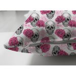 - Suet-K3697-Gorsel-2 - Realhomes Çift Taraflı İskelet Ve Gül Figürlü Tasarım Dijital Baskılı Modern Süet Yastık Kırlent Kılıfı Realhomes