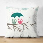 - Suet-K37-Gorsel - Realhomes Çift Taraflı Sevimli Baykuşlar Dijital Baskılı Dekoratif Süet Yastık Kırlent Kılıfı Realhomes