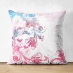 - Suet-K3701-Gorsel - Realhomes Çift Taraflı Beyaz Zeminde Etnik Çiçek Motifli Özel Tasarım Dijital Baskılı Modern Süet Yastık Kırlent Kılıfı Realhomes