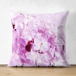 - Suet-K3709-Gorsel - Realhomes Çift Taraflı Beyaz Zeminde Pembe Çiçekler Dijital Baskılı Modern Süet Yastık Kırlent Kılıfı Realhomes