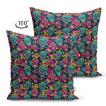 - Suet-K3718-Gorsel-1 - Realhomes Çift Taraflı Renkli İskelet Ve Gül Figürlü Özel Tasarım Dijital Baskılı Modern Süet Yastık Kırlent Kılıfı Realhomes