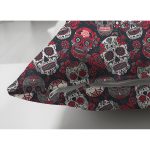 - Suet-K3719-Gorsel-2 - Realhomes Çift Taraflı Renkli İskelet Ve Gül Figürlü Özel Tasarım Dijital Baskılı Modern Süet Yastık Kırlent Kılıfı Realhomes