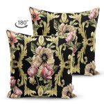 - Suet-K3720-Gorsel-1 - Realhomes Çift Taraflı Siyah Zeminde Çiçek Desenli Özel Tasarım Dijital Baskılı Modern Süet Yastık Kırlent Kılıfı Realhomes