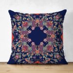 - Suet-K3723-Gorsel - Realhomes Çift Taraflı Lacivert Zeminli Etnik Motifler Dijital Baskılı Modern Süet Yastık Kırlent Kılıfı Realhomes