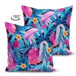 - Suet-K3745-Gorsel-1 - Realhomes Çift Taraflı Mavi Zeminde Rengarenk Çiçekler Modern Süet Yastık Kırlent Kılıfı Realhomes