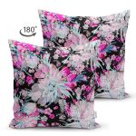 - Suet-K3747-Gorsel-1 - Realhomes Çift Taraflı Siyah Zeminde Çiçek Figürlü Özel Tasarım Dijital Baskılı Modern Süet Yastık Kırlent Kılıfı Realhomes