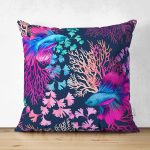 Çift Taraflı Mor Balık Desenli Özel Tasarım Dijital Baskılı Modern Süet Yastık Kırlent Kılıfı Realhomes